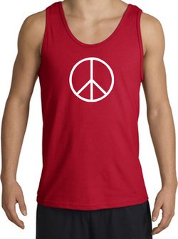 Peace Sign Tank Top Basic Peace White Print Tanktop Red