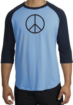 Peace Sign Tee Basic Peace Black Print Raglan Shirt Carolina Blue/Navy