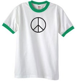 Peace Sign Tee Basic Peace Black Print Ringer Shirt White/Kelly Green