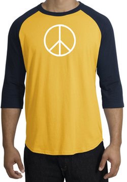 Peace Sign Tee Basic Peace White Print Raglan Shirt Gold/Navy