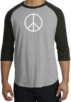 Peace Sign Tee Basic Peace White Print Raglan Shirt Heather Grey/Black