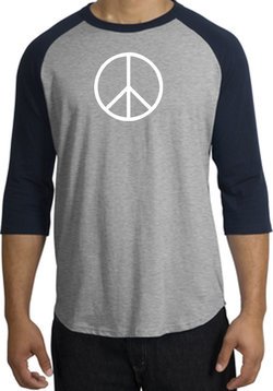 Peace Sign Tee Basic Peace White Print Raglan Shirt Heather Grey/Navy