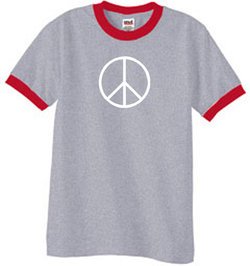 Peace Sign Tee Basic Peace White Print Ringer Shirt Heather Grey/Red