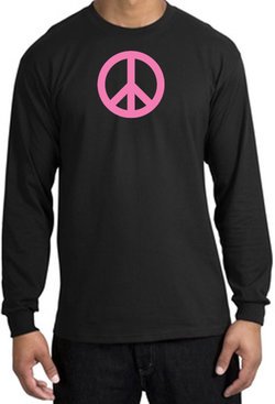 PINK PEACE World Peace Sign Symbol Adult Long Sleeve T-shirt - Black