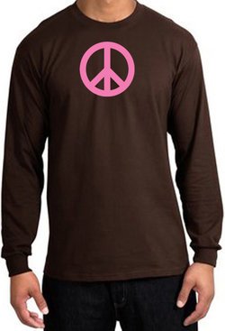PINK PEACE World Peace Sign Symbol Adult Long Sleeve T-shirt - Brown