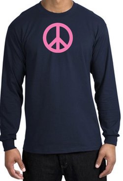 PINK PEACE World Peace Sign Symbol Adult Long Sleeve T-shirt - Navy
