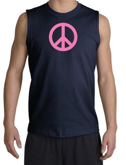 PINK PEACE World Peace Sign Symbol Adult Muscle Shirt Shooter - Navy