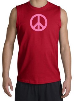 PINK PEACE World Peace Sign Symbol Adult Muscle Shirt Shooter - Red