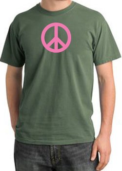 PINK PEACE World Peace Sign Symbol Adult Pigment Dyed T-shirt - Olive