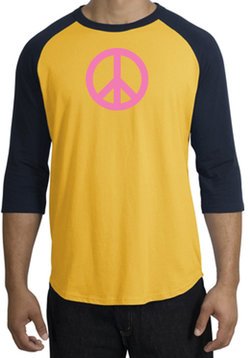 PINK PEACE World Peace Sign Symbol Adult Raglan T-shirt - Gold/Navy