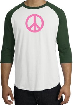 PINK PEACE World Peace Sign Symbol Adult Raglan T-shirt - White/Forest