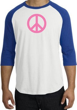 PINK PEACE World Peace Sign Symbol Adult Raglan T-shirt - White/Royal