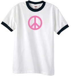 PINK PEACE World Peace Sign Symbol Adult Ringer T-shirt - White/Black