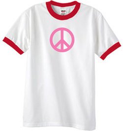 PINK PEACE World Peace Sign Symbol Adult Ringer T-shirt - White/Red
