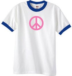 PINK PEACE World Peace Sign Symbol Adult Ringer T-shirt - White/Royal