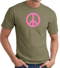 PINK PEACE World Peace Sign Symbol Adult T-shirt - Army Green
