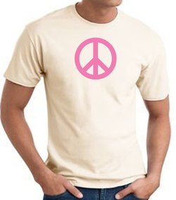 PINK PEACE World Peace Sign Symbol Adult T-shirt - Natural