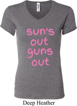 Pink Suns Out Guns Out Ladies V-neck Shirt