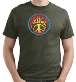 PSYCHEDELIC PEACE Sign Symbol Adult T-shirt - Army Green