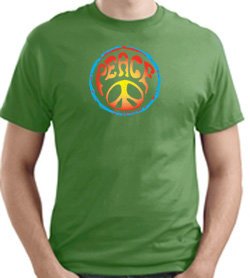 PSYCHEDELIC PEACE Sign Symbol Adult T-shirt - Dill Green