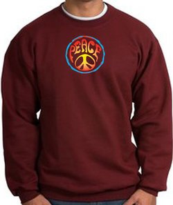 PSYCHEDELIC PEACE World Peace Sign Symbol Adult Sweatshirt - Maroon