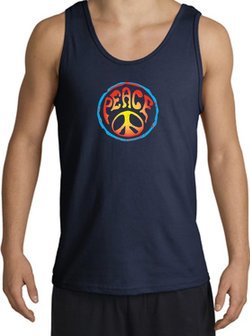 PSYCHEDELIC PEACE World Peace Sign Symbol Adult Tanktop - Navy