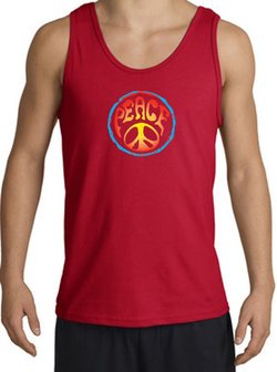 PSYCHEDELIC PEACE World Peace Sign Symbol Adult Tanktop - Red