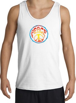 PSYCHEDELIC PEACE World Peace Sign Symbol Adult Tanktop - White