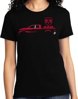 Red Dodge Ram Silhouette Ladies T-shirt