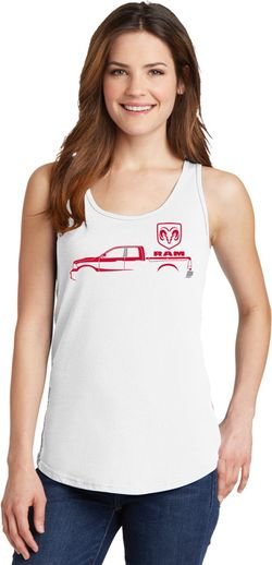Red Dodge Ram Silhouette Ladies Tank Top