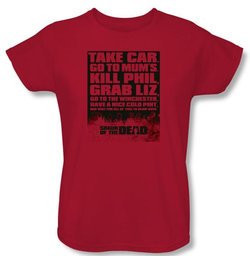 Shaun Of The Dead Ladies T-shirt Movie List Red Tee Shirt