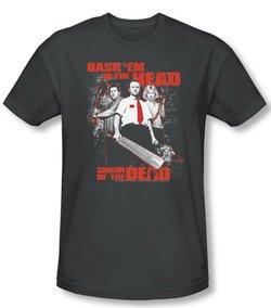 Shaun Of The Dead T-shirt Bash Em Adult Charcoal Slim Fit Tee Shirt
