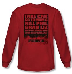 Shaun Of The Dead T-shirt Movie List Adult Red Long Sleeve Shirt