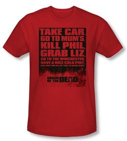 Shaun Of The Dead T-shirt Movie List Adult Red Slim Fit Tee Shirt