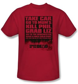 Shaun Of The Dead T-shirt Movie List Adult Red Tee Shirt