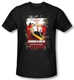 Shaun Of The Dead T-shirt Movie Poster Adult Black Slim Fit Tee Shirt