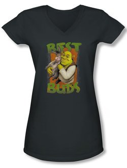 Shrek Shirt Juniors V Neck Best Buds Charcoal Tee T-Shirt