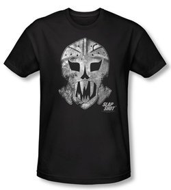 Slap Shot T-shirt Hockey Goalie Mask Adult Black Slim Fit Tee Shirt
