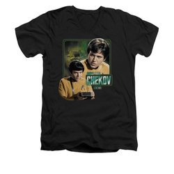 Star Trek - The Original Series Shirt Slim Fit V Neck Ensign Chekov Black Tee T-Shirt