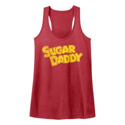 Sugar Daddy Juniors Tank Top Yellow Logo Red Racerback