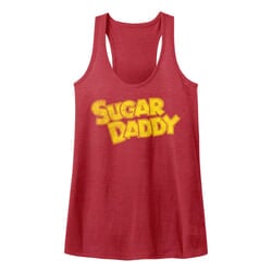 Click to get Sugar Daddy Juniors Tank Top Yellow Logo Red Racerback