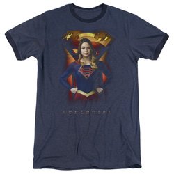 Supergirl Standing Symbol Navy Blue Ringer Shirt