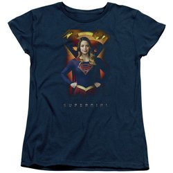 Supergirl Womens Shirt Standing Symbol Navy Blue T-Shirt