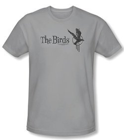 The Birds Slim Fit T-shirt Movie Distressed Logo Adult Silver Shirt