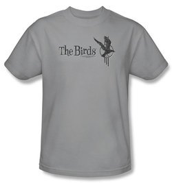 The Birds T-shirt Movie Distressed Logo Adult Silver Tee Shirt