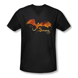 The Hobbit Battle Of The Five Armies Shirt Slim Fit V Neck Smaug On Fire Black Tee T-Shirt