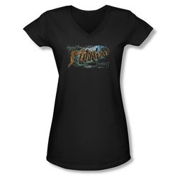 The Hobbit Desolation Of Smaug Shirt Juniors V Neck Greetings From Mirkwood Black Tee T-Shirt