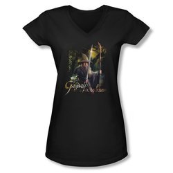 The Hobbit Desolation Of Smaug Shirt Juniors V Neck Sword And Staff Black Tee T-Shirt