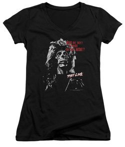 They Live  Juniors V Neck Shirt Who are They? Black T-Shirt