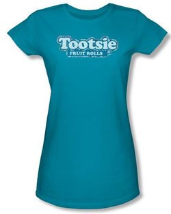 Tootsie Roll Juniors T-Shirts - Tootsie Fruit Rolls Logo Turquoise Tee